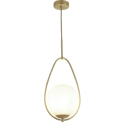 Searchlight Pendelleuchte E27 in Gold Weiß Glas Metall Jugendstil< Hängelampen|Wohnzimmerlampen