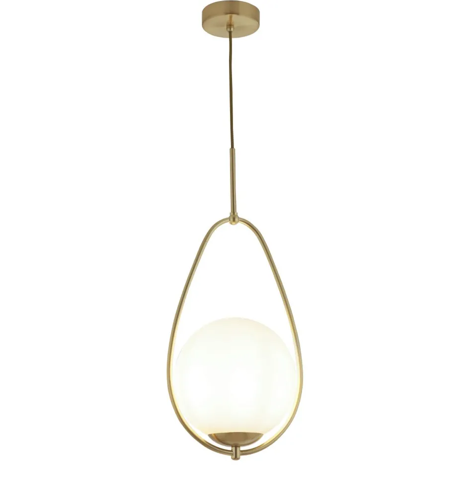 Searchlight Pendelleuchte E27 in Gold Weiß Glas Metall Jugendstil< Hängelampen|Wohnzimmerlampen