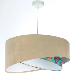 BPS Koncept Pendelleuchte E27 rund Ø 50 cm Stoff Velours Optik Beige Bunt< Bürolampen|Schlafzimmer Lampen