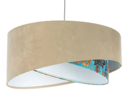 BPS Koncept Pendelleuchte E27 rund Ø 50 cm Stoff Velours Optik Beige Bunt< Bürolampen|Schlafzimmer Lampen