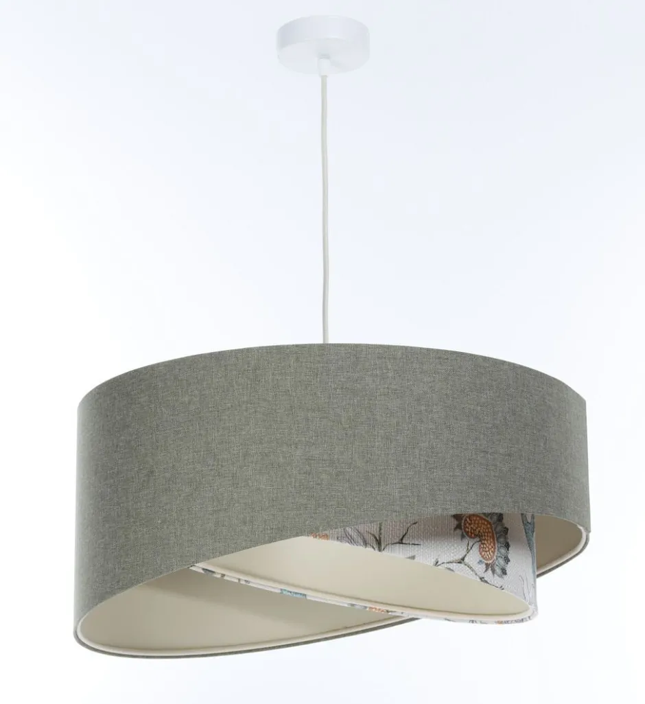 Bürolampen|Schlafzimmer Lampen*BPS Koncept Pendelleuchte E27 rund Ø 45 cm Grün Weiß Floral Stoffschirm