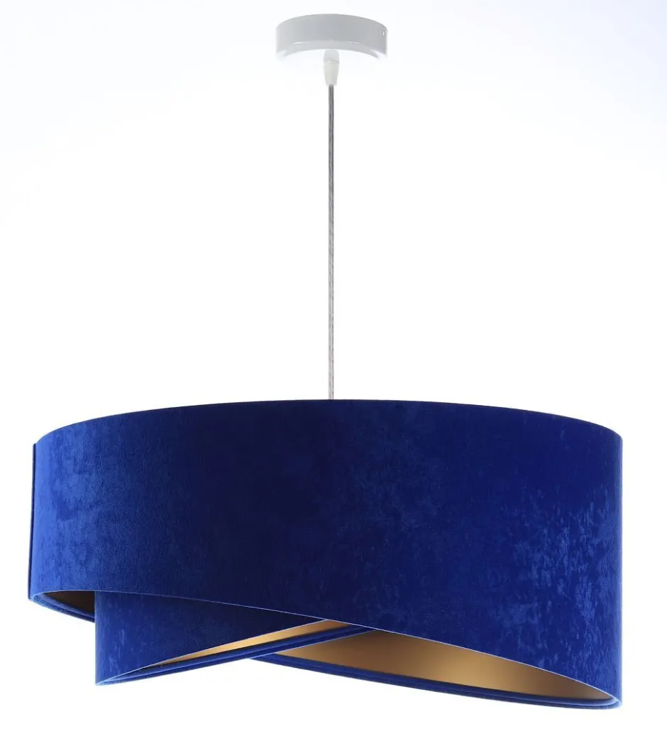 Hängelampen|Bürolampen*BPS Koncept Pendelleuchte E27 rund Ø 50 cm Blau Gold Stoff Velours Optik
