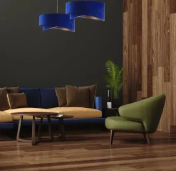 Hängelampen|Bürolampen*BPS Koncept Pendelleuchte E27 rund Ø 50 cm Blau Gold Stoff Velours Optik