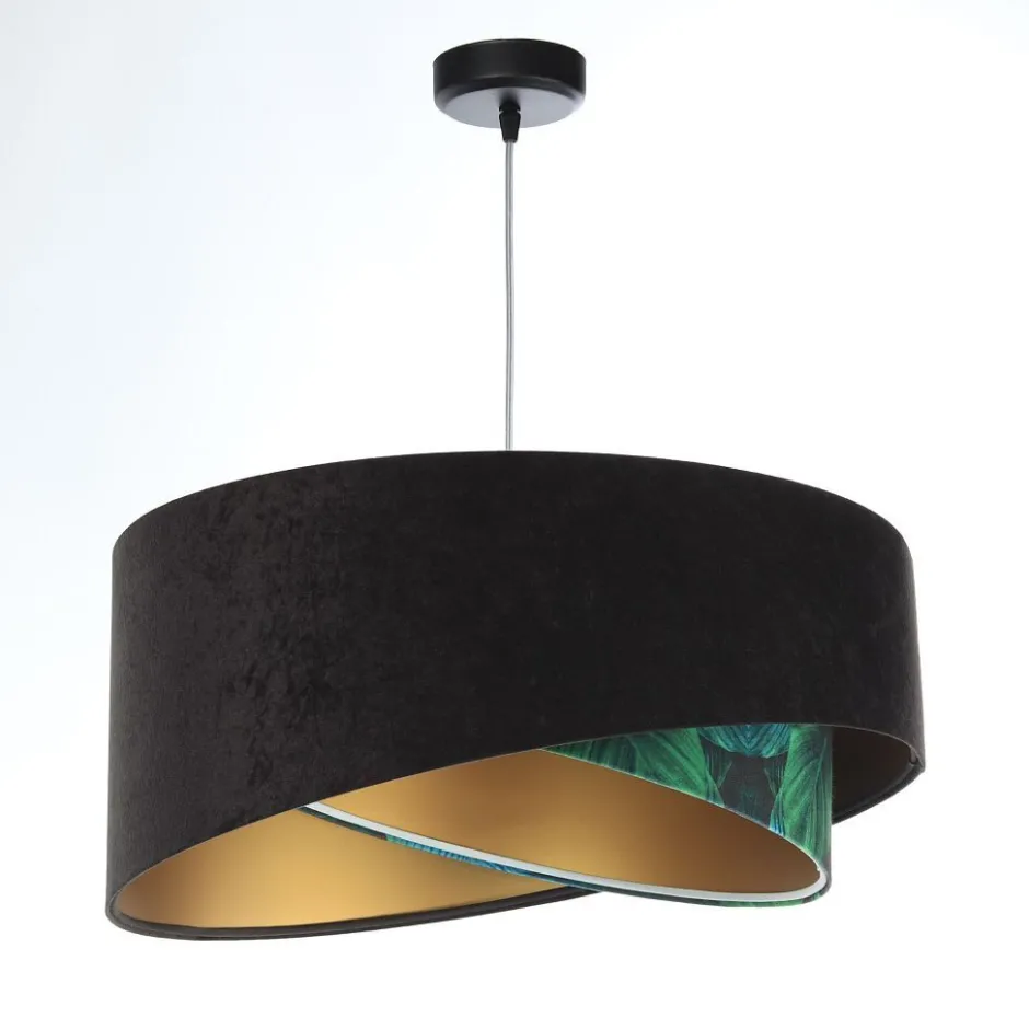 BPS Koncept Pendelleuchte E27 rund D: 50 cm Stoff Velours Optik Tropical< Hängelampen|Bürolampen