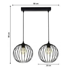 Hängelampen|Bürolampen*Belis Pendelleuchte E27 Schwarz Metall 2-flammig L:60 cm