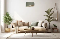 BPS Koncept Pendelleuchte E27 Stoffschirm Ø 50 cm Grün Beige verstellbar< Bürolampen|Schlafzimmer Lampen