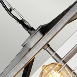 Bürolampen|Esszimmer Lampen*Elstead Pendelleuchte eckig Metall Glas E27 B: 49,3 cm Gunmetal Grau