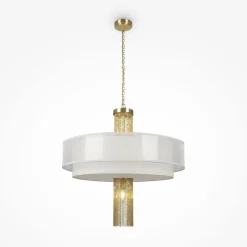 Maytoni Pendelleuchte Edelstahl Stoff E14 Ø 68 cm rund Modern< Hängelampen|Esszimmer Lampen