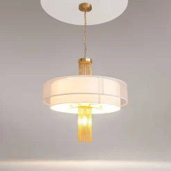 Maytoni Pendelleuchte Edelstahl Stoff E14 Ø 68 cm rund Modern< Hängelampen|Esszimmer Lampen