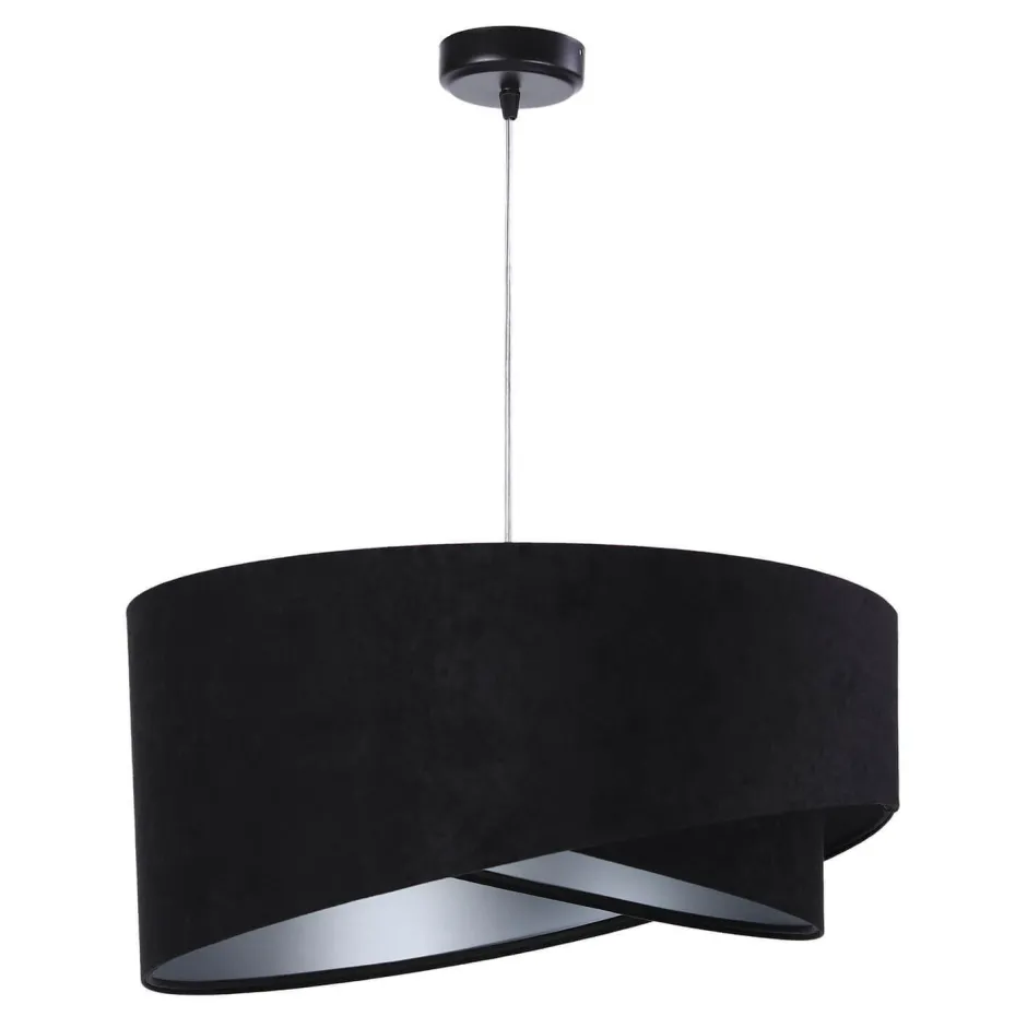 BPS Koncept Pendelleuchte Esstisch Schwarz Silber Stoff Ø50cm< Moderne Lampen|Wohnzimmerlampen