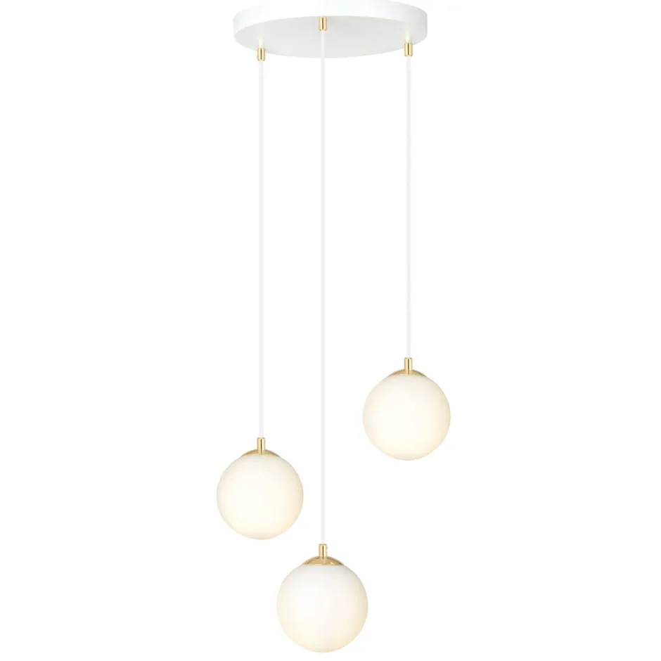 Emibig Pendelleuchte 3-flammig Ø 40 cm Weiß Gold Glas< Bürolampen|Küchenlampen