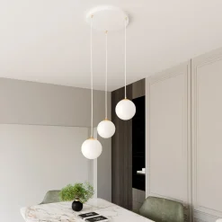 Emibig Pendelleuchte 3-flammig Ø 40 cm Weiß Gold Glas< Bürolampen|Küchenlampen