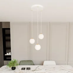 Emibig Pendelleuchte 3-flammig Ø 40 cm Weiß Gold Glas< Bürolampen|Küchenlampen