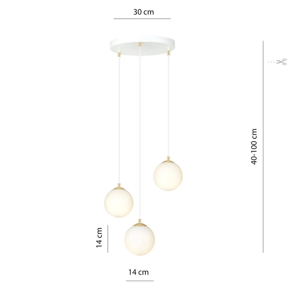 Emibig Pendelleuchte 3-flammig Ø 40 cm Weiß Gold Glas< Bürolampen|Küchenlampen