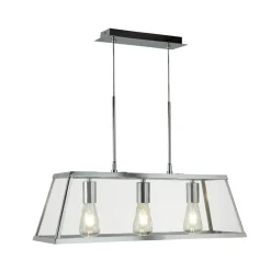 Searchlight Pendelleuchte 3-flammig Chrom Klar E27 Glas Metall< Hängelampen|Wohnzimmerlampen