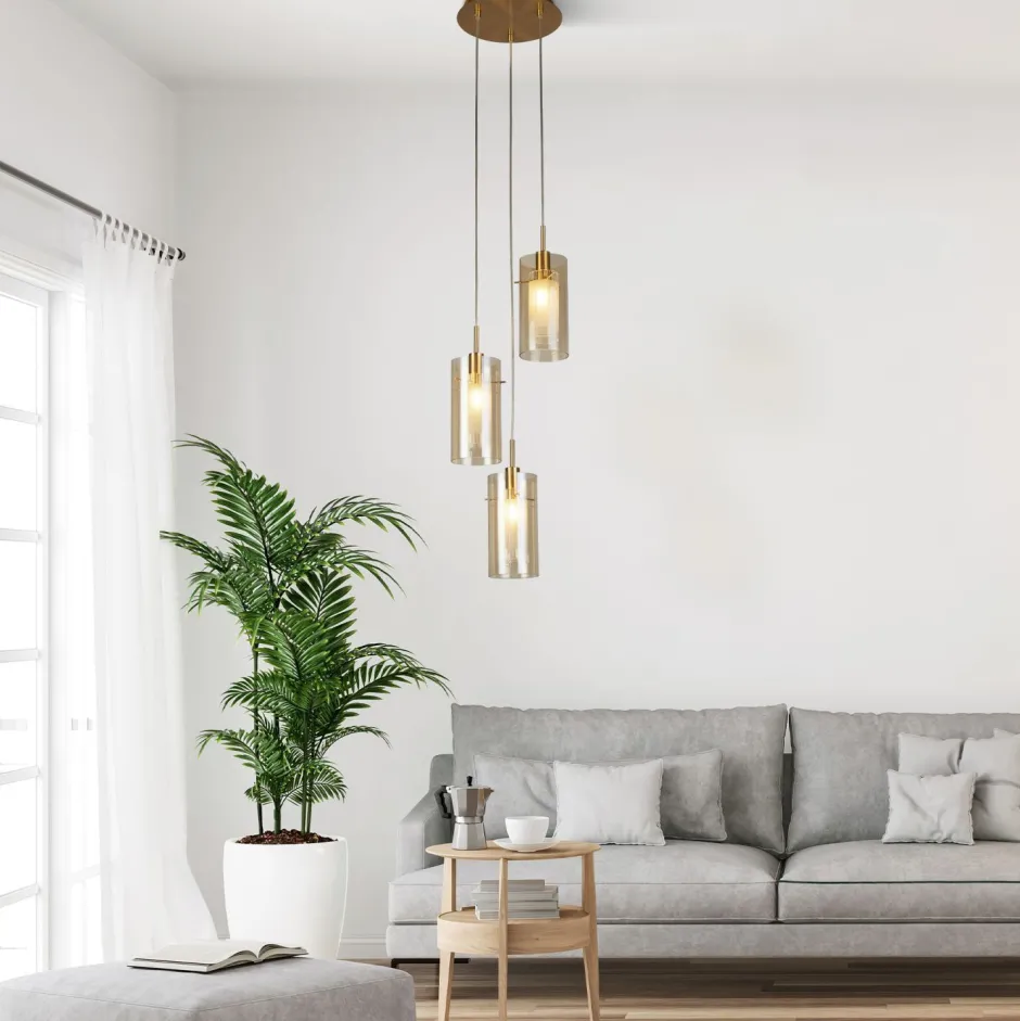 Searchlight Pendelleuchte 3-flammig E14 D: 26 cm Glas Metall Modern< Hängelampen|Bürolampen