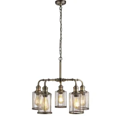 Wohnzimmerlampen|Glaslampen*Searchlight Pendelleuchte 5-flammig E27 Glas Metall Vintage LOGAN