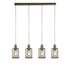 Searchlight Pendelleuchte 4-flammig E27 Glas Metall Vintage LOGAN< Hängelampen|Esszimmer Lampen