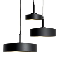 Giovanni Battista Pendelleuchte 3-flammig E27 in Schwarz matt Gold Retro< Hängelampen|Bürolampen