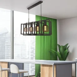 Hängelampen|Esszimmer Lampen*Searchlight Pendelleuchte 4-flammig E27 Schwarz Metall Retro Design