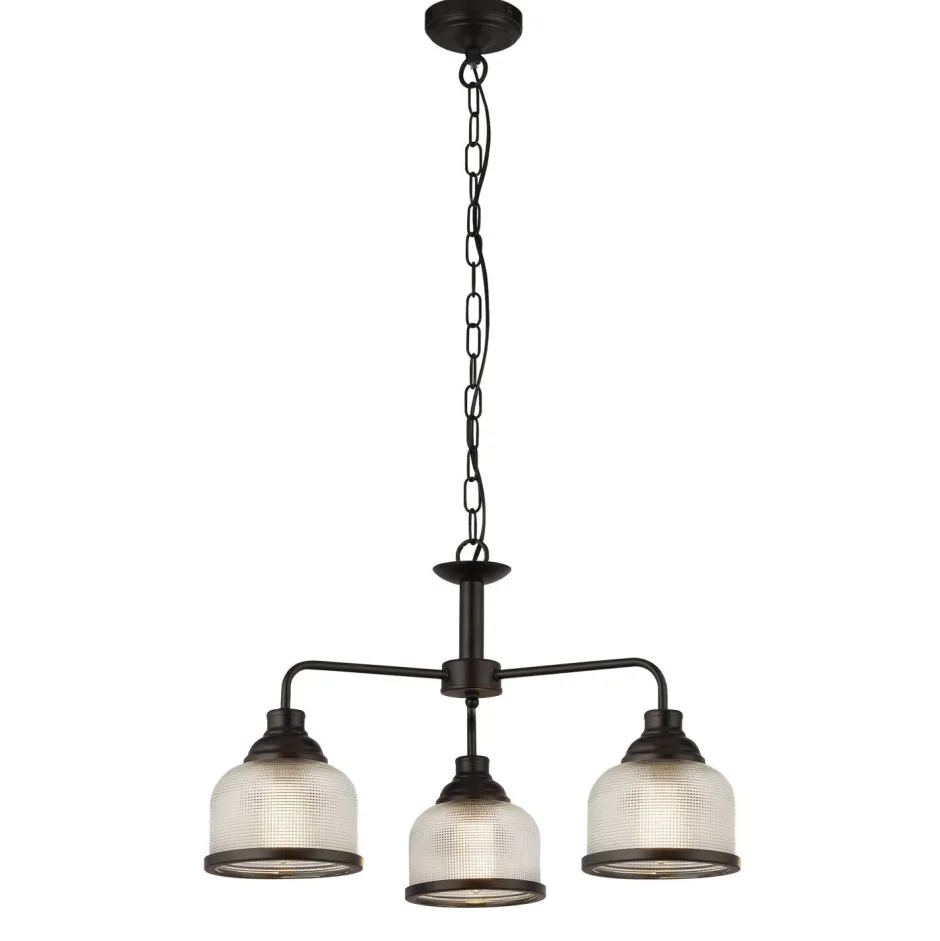 Wohnzimmerlampen|Glaslampen*Searchlight Pendelleuchte 3-flammig E27 Schwarz Klar Ø 56 cm Vintage