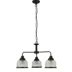 Wohnzimmerlampen|Glaslampen*Searchlight Pendelleuchte 3-flammig E27 Schwarz Klar Ø 56 cm Vintage