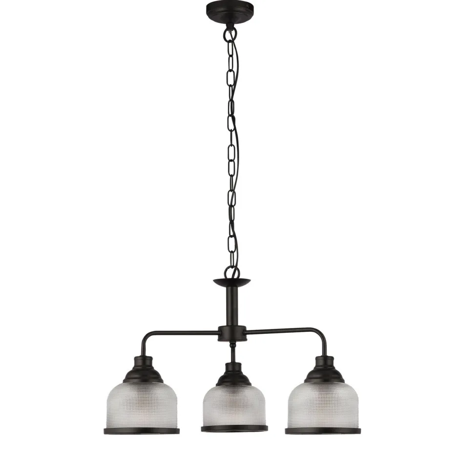 Wohnzimmerlampen|Glaslampen*Searchlight Pendelleuchte 3-flammig E27 Schwarz Klar Ø 56 cm Vintage