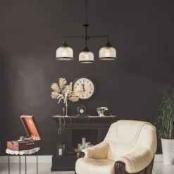 Wohnzimmerlampen|Glaslampen*Searchlight Pendelleuchte 3-flammig E27 Schwarz Klar Ø 56 cm Vintage