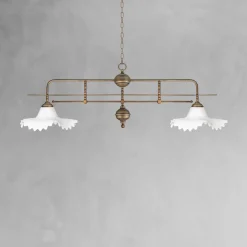 Giovanni Battista Pendelleuchte 2-flammig in Bronze Antik Weiß E27 Messing Glas< Hängelampen|Bürolampen