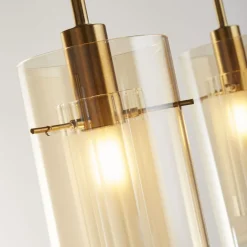 Wohnzimmerlampen|Glaslampen*Searchlight Pendelleuchte 3-flammig in Messing Creme E14 Glas Metall