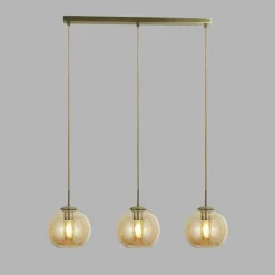 Searchlight Pendelleuchte 3-flammig in Messing Antik Bernstein E27< Hängelampen|Wohnzimmerlampen