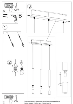 Moderne Lampen|Wohnzimmerlampen*Sollux Pendelleuchte 3-flammig Metall Glas Weiß B: 45 cm