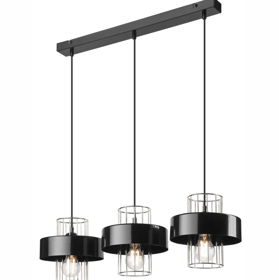 Lamkur Pendelleuchte 3-flammig Modern Schwarz Chrom E27 Metall< Bürolampen|Küchenlampen