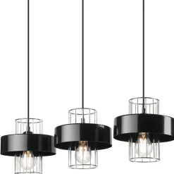 Lamkur Pendelleuchte 3-flammig Modern Schwarz Chrom E27 Metall< Bürolampen|Küchenlampen