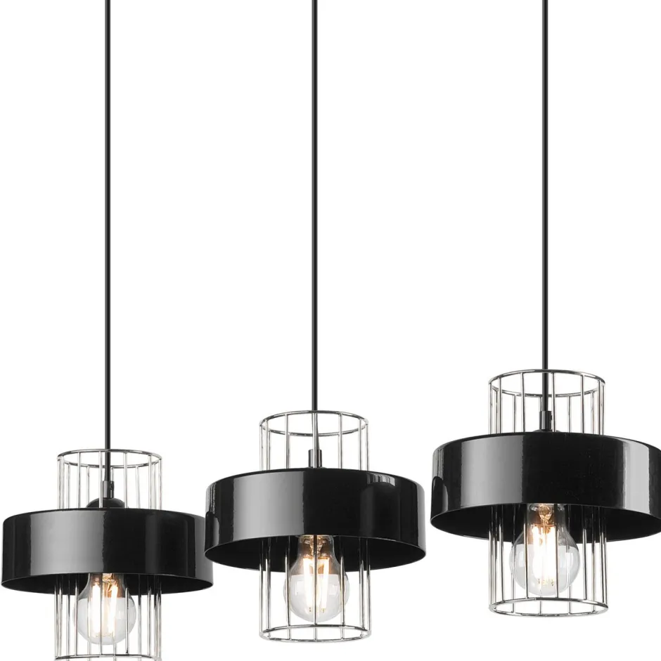 Lamkur Pendelleuchte 3-flammig Modern Schwarz Chrom E27 Metall< Bürolampen|Küchenlampen