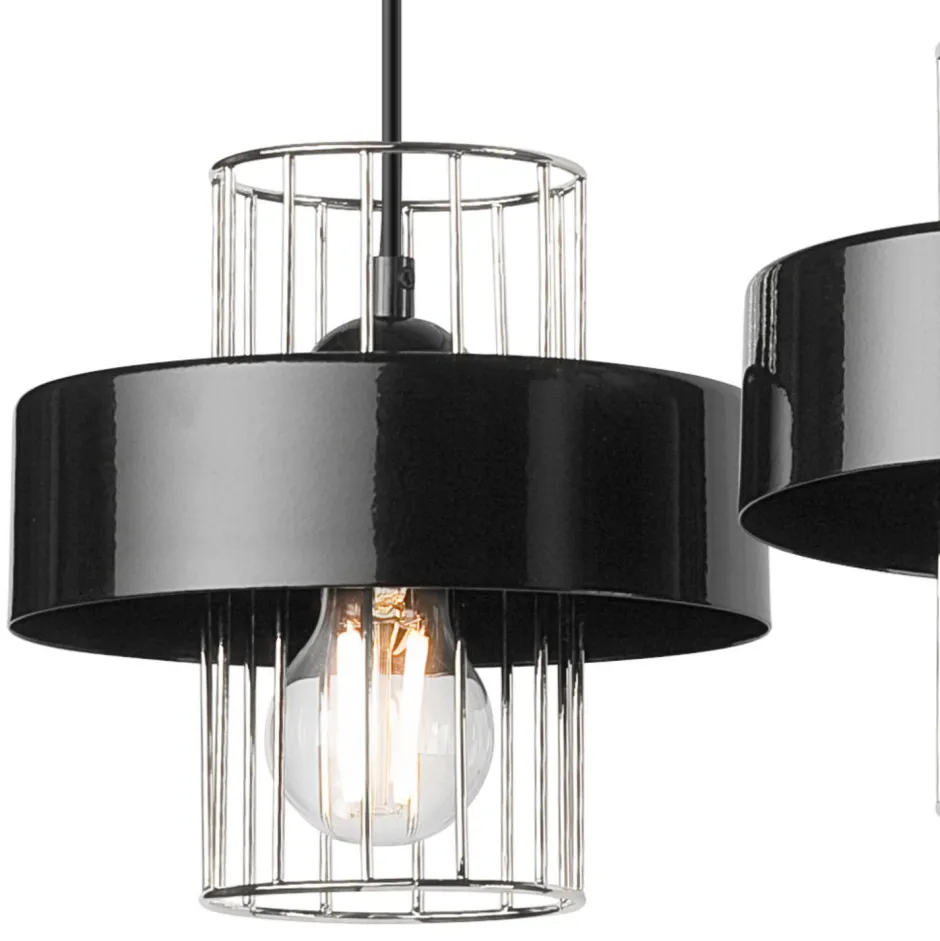 Lamkur Pendelleuchte 3-flammig Modern Schwarz Chrom E27 Metall< Bürolampen|Küchenlampen