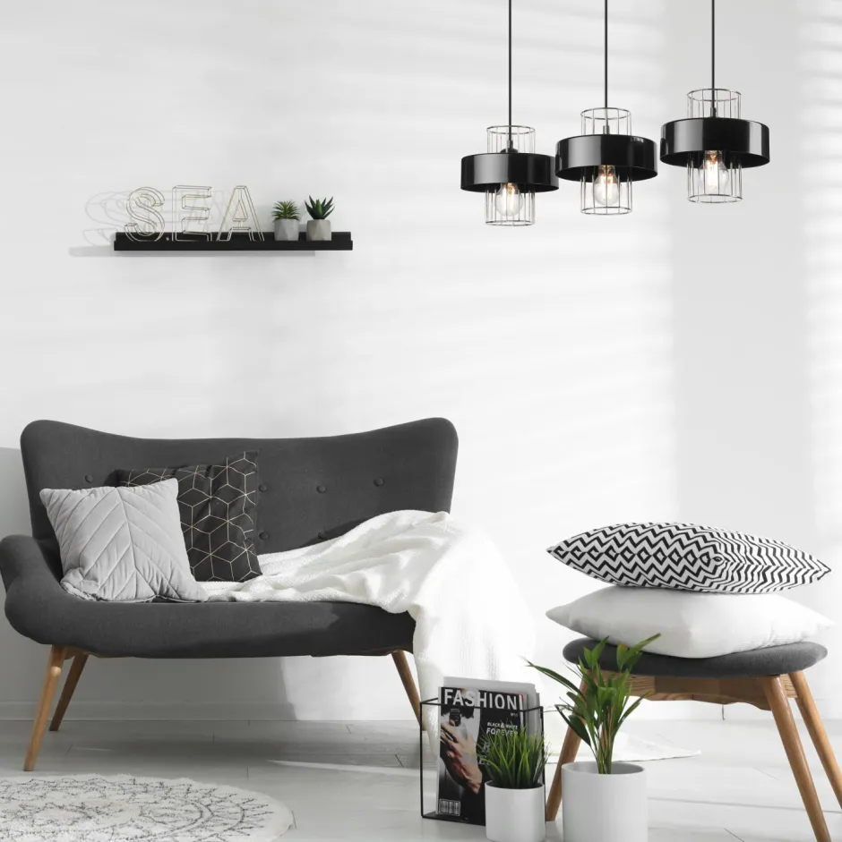 Lamkur Pendelleuchte 3-flammig Modern Schwarz Chrom E27 Metall< Bürolampen|Küchenlampen