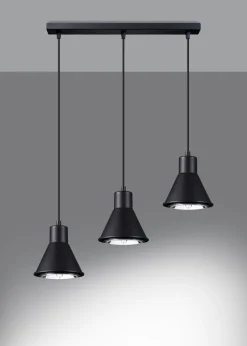 Hängelampen|Esszimmer Lampen*Sollux Pendelleuchte 3-flammig Retro ES111 Metall Schwarz