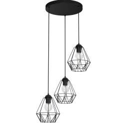 Esszimmer Lampen|Wohnzimmerlampen*Luminex Pendelleuchte 3-flammig Schwarz Metall Draht Schirm