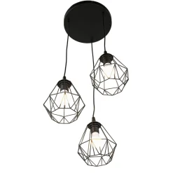 Esszimmer Lampen|Wohnzimmerlampen*Luminex Pendelleuchte 3-flammig Schwarz Metall Draht Schirm