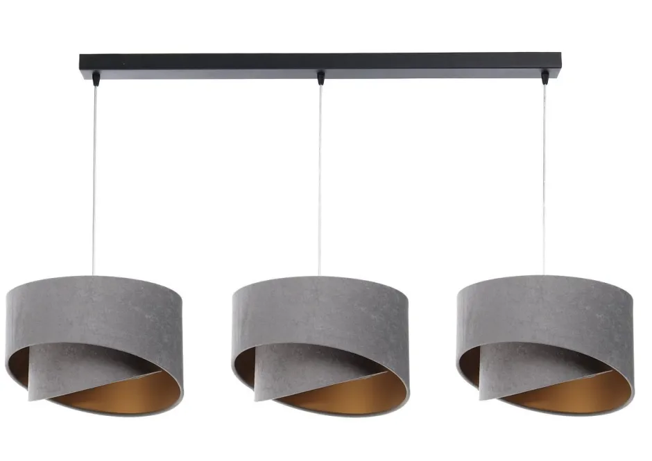 BPS Koncept Pendelleuchte 3-flammig Schwarz Grau Gold E27 Velours Optik< Hängelampen|Bürolampen