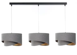 BPS Koncept Pendelleuchte 3-flammig Schwarz Grau Gold E27 Velours Optik< Hängelampen|Bürolampen