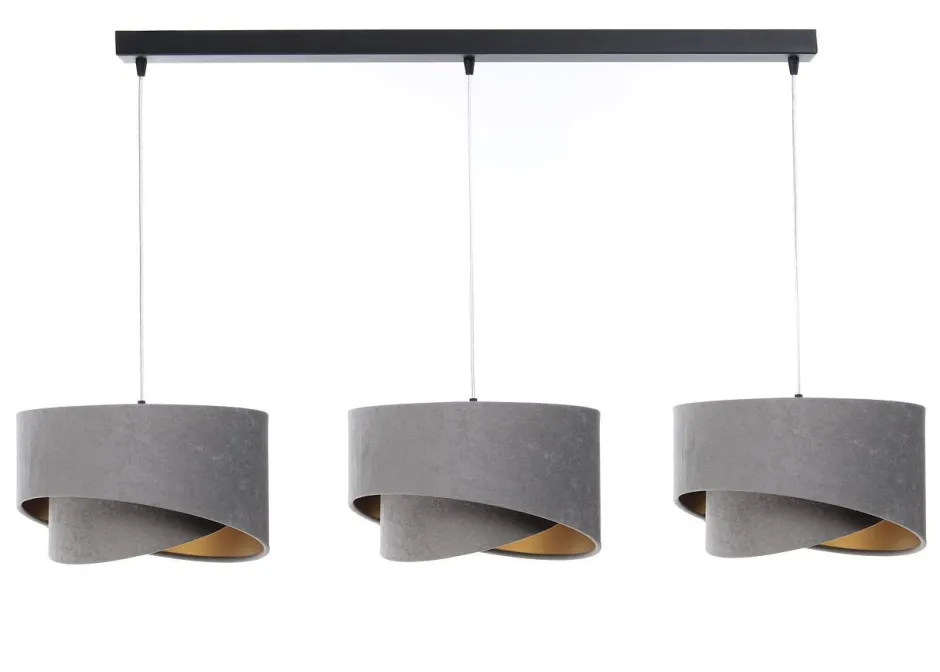 BPS Koncept Pendelleuchte 3-flammig Schwarz Grau Gold E27 Velours Optik< Hängelampen|Bürolampen