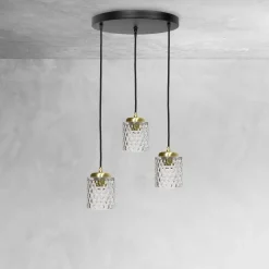 Hängelampen|Bürolampen*Giovanni Battista Pendelleuchte 3-flammig verstellbar Messing Eisen Glas Ø 45 cm