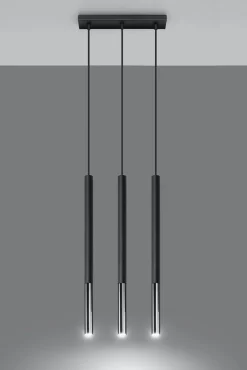 Sollux Pendelleuchte GALKA 3-flammig verstellbar Schwarz Chrom< Moderne Lampen|Wohnzimmerlampen