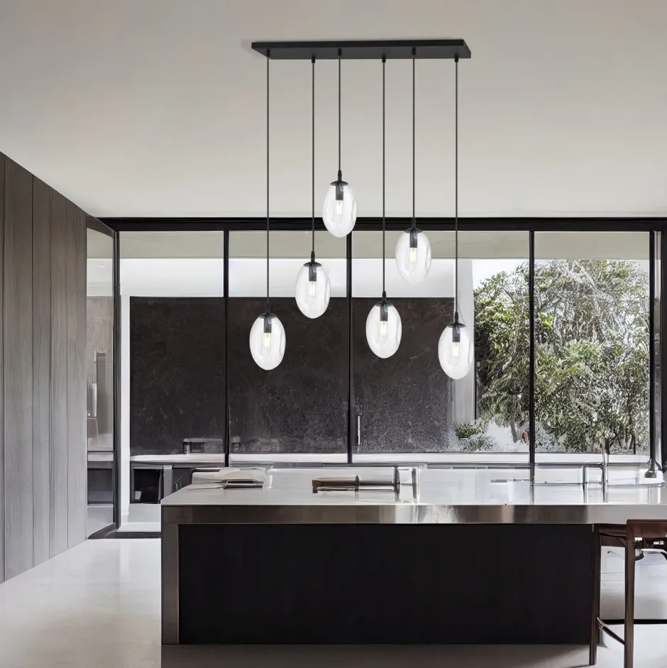 Emibig Pendelleuchte Glas 70 cm breit Schwarz Transparent E14< Bürolampen|Küchenlampen