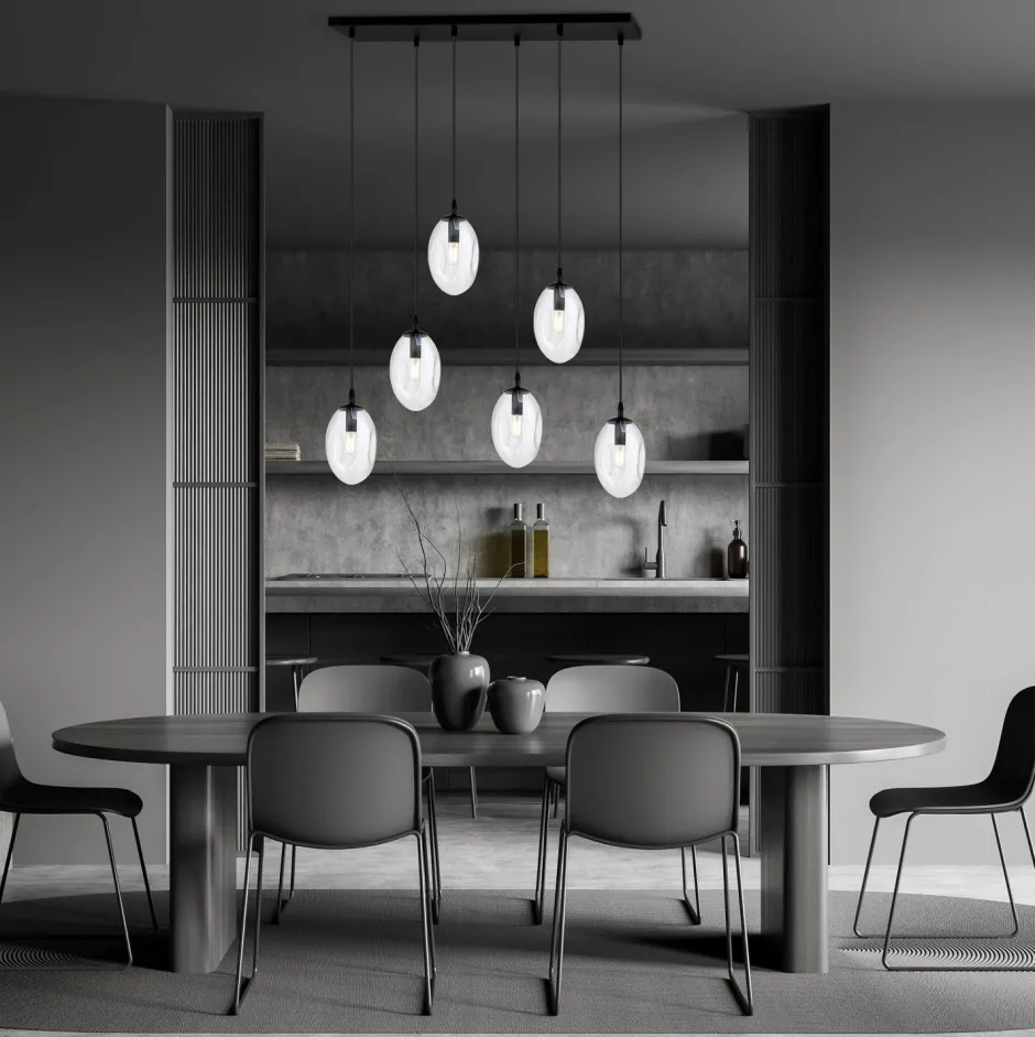 Emibig Pendelleuchte Glas 70 cm breit Schwarz Transparent E14< Bürolampen|Küchenlampen