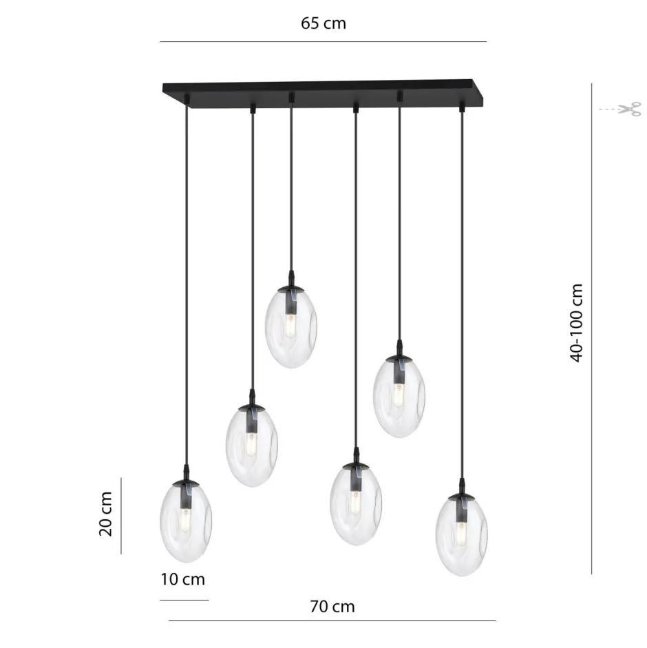 Emibig Pendelleuchte Glas 70 cm breit Schwarz Transparent E14< Bürolampen|Küchenlampen
