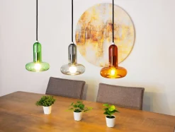 Eco-Light Pendelleuchte Glas Grün Rauchgrau Bernstein E14 65 cm< Wohnzimmerlampen|Glaslampen