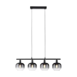 Just Light Pendelleuchte Glas Metall Rauchgrau Schwarz E14 L:68 cm< Wohnzimmerlampen|Kugellampen